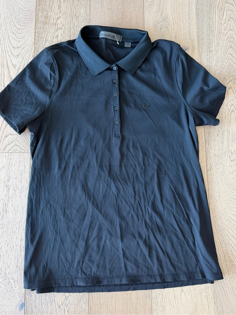 G/FORE Black Ribbed Short Sleeve Golf Polo Shirt Women's Size L Logo
